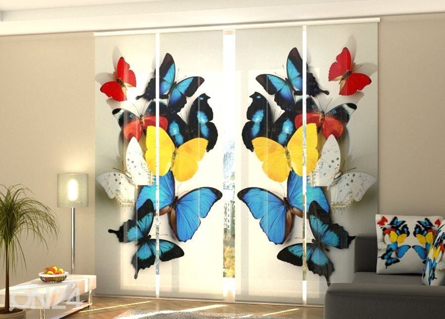 Pimentävä paneeliverho Colorful butterflies 1 240x240 cm kuvasuurennos