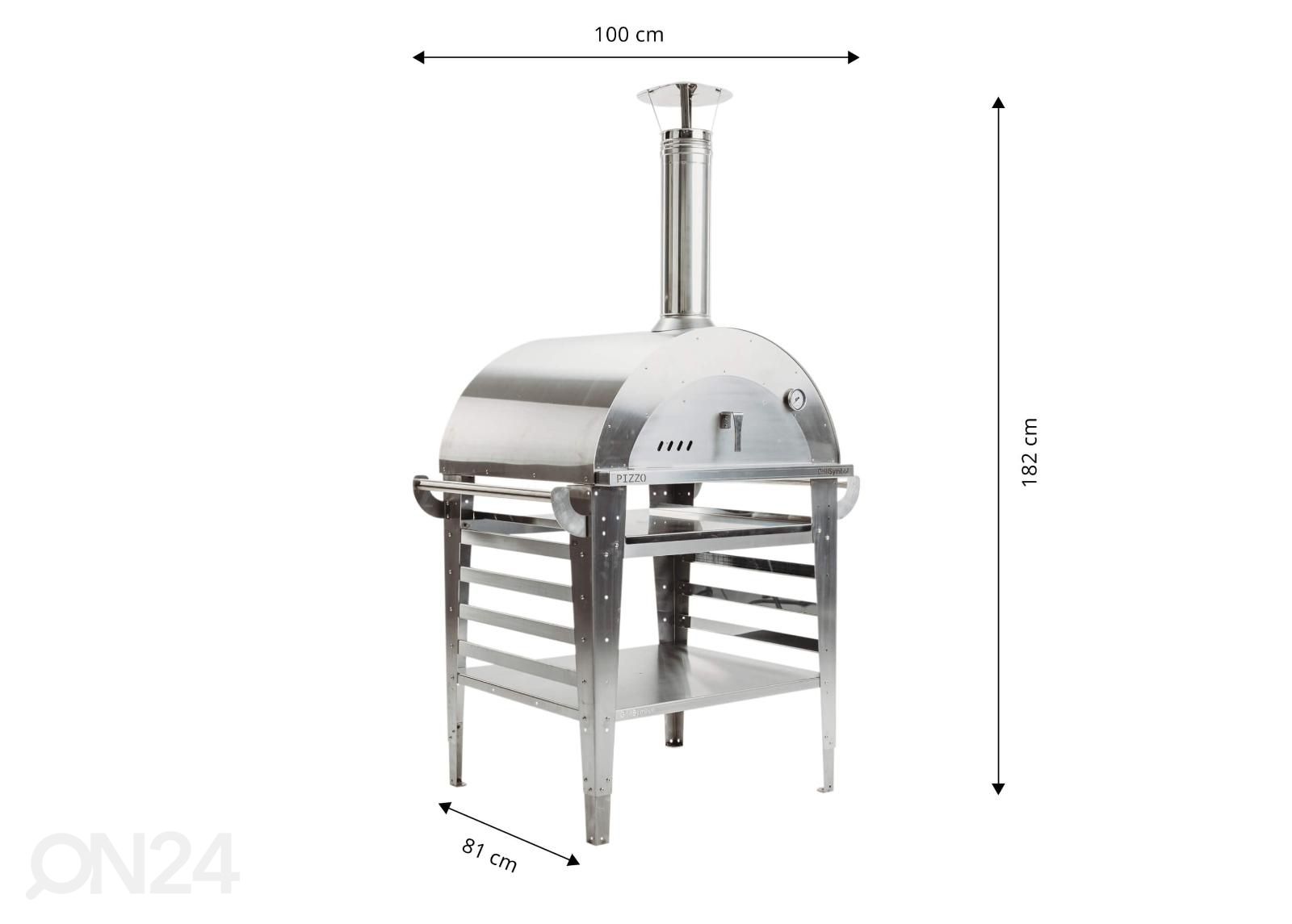 Pizzauuni jalustalla Pizzo-set-inox kuvasuurennos mitat