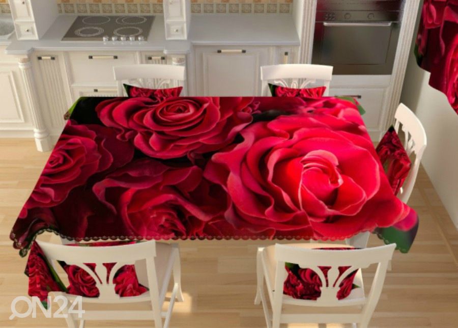 Pöytälina Punaiset ruusut 145x200 cm kuvasuurennos