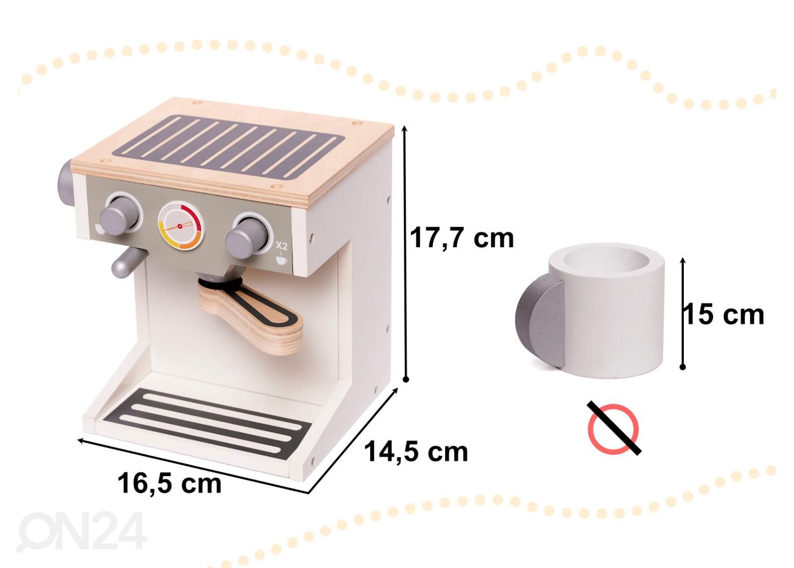 Puinen kahvinkeitin + muki kuvasuurennos mitat