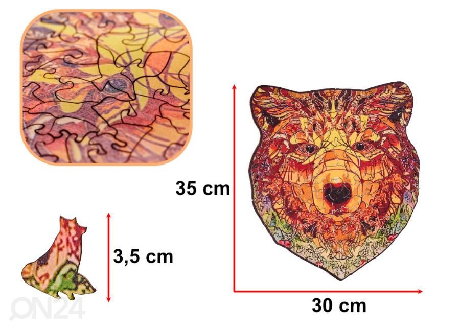 Puinen palapeli Karhu 35x30 cm kuvasuurennos mitat