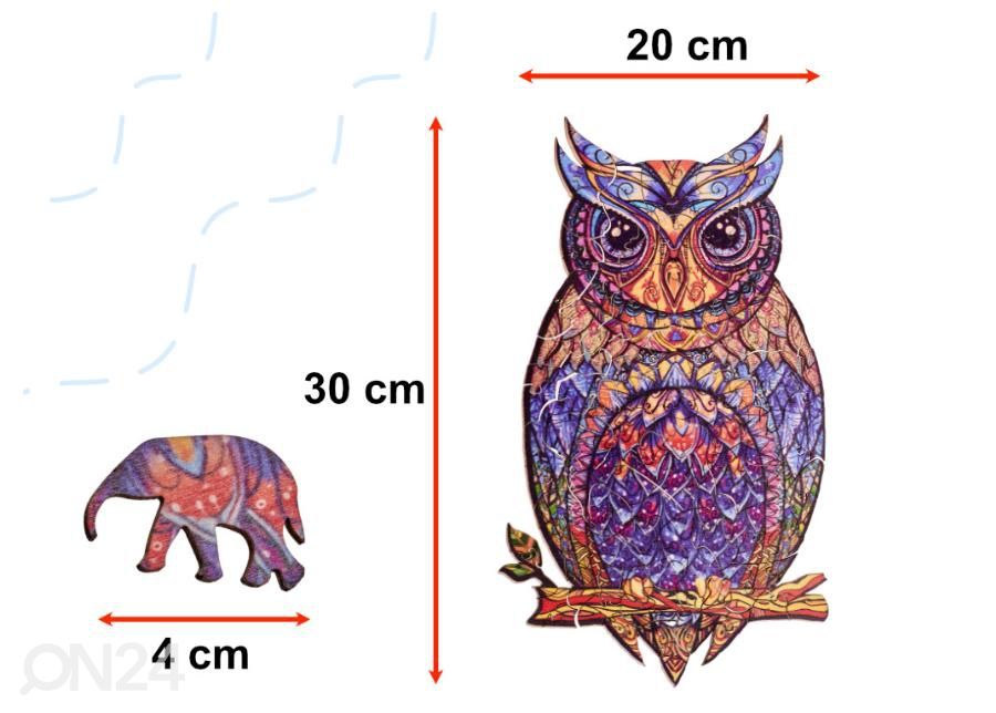 Puinen palapeli Pöllö 20x30 cm kuvasuurennos mitat
