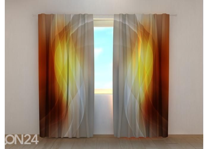 Puolipimentävä kuvaverho Abstract Orange Waves 240x220 cm kuvasuurennos