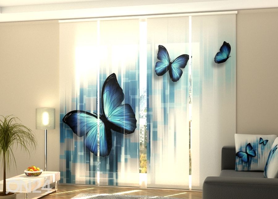 Puolipimentävä paneeliverho Blue butterflies 240x240 cm kuvasuurennos