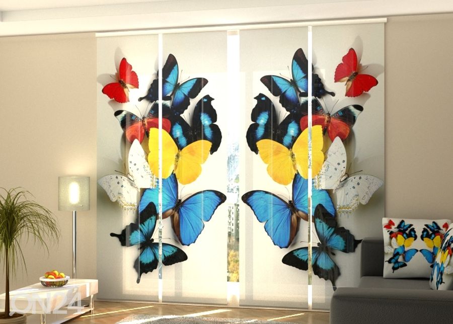Puolipimentävä paneeliverho Colorful butterflies 1 240x240 cm kuvasuurennos