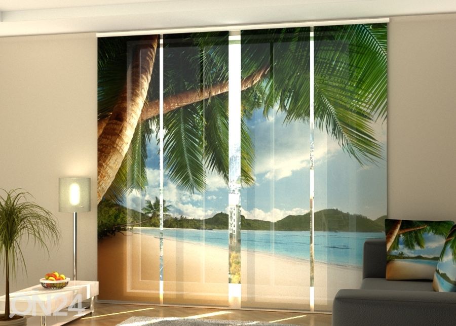 Puolipimentävä paneeliverho Ocean and palms 240x240 cm kuvasuurennos