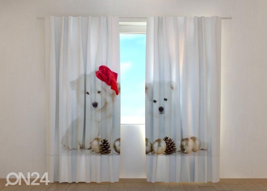 Puolipimentävä verho Christmas Puppies 240x220 cm kuvasuurennos