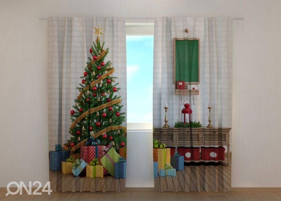 Puolipimentävä verho Christmas Tree with Gifts 240x220 cm kuvasuurennos