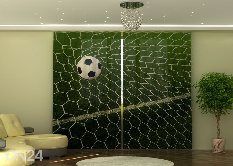 Puolipimentävä verho Football Ball in Goal 290x245 cm kuvasuurennos