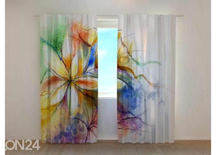 Puolipimentävät verhot Abstract Floral Watercolor Painting at Canvas 240x220 cm kuvasuurennos