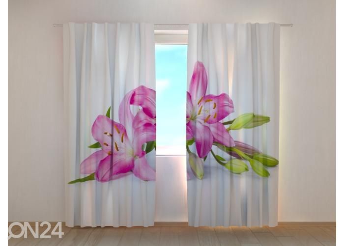 Puolipimentävät verhot Big Pink Lilies 240x220 cm kuvasuurennos