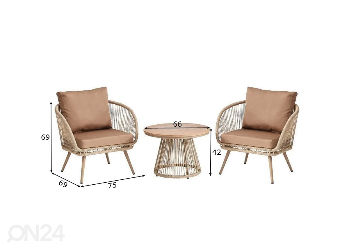 Puutarhakalusteet Duo pöytä + 2 tuolia kuvasuurennos mitat