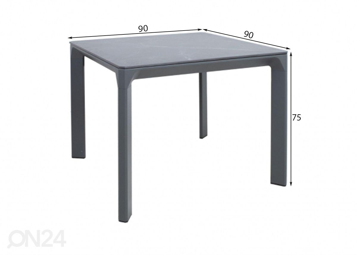 Puutarhapöytä Carves 90x90 cm kuvasuurennos mitat