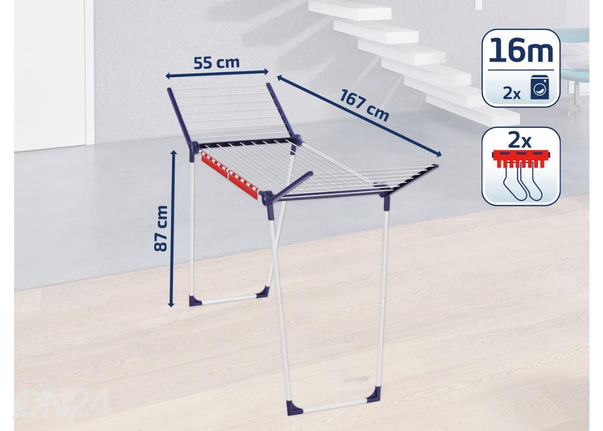 Pyykinkuivausteline Leifheit Pegasus 160 kuvasuurennos mitat