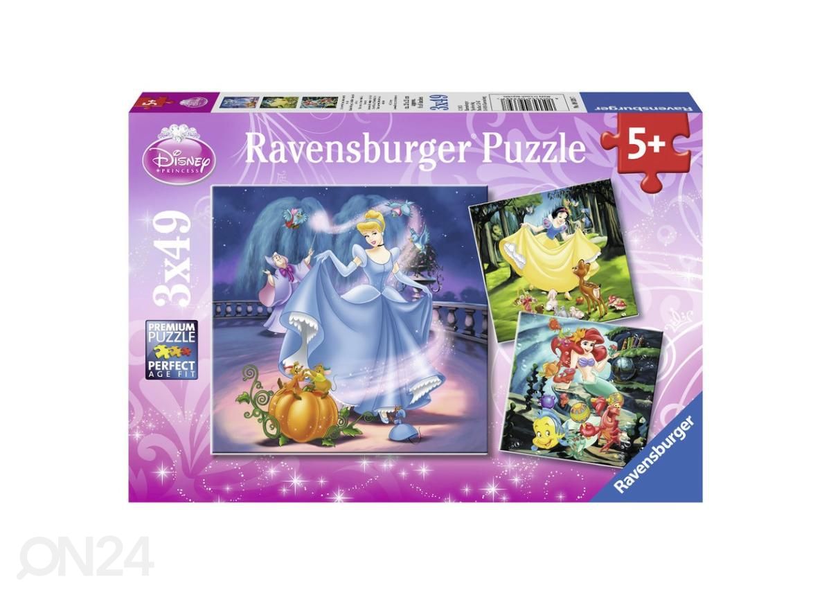 Ravensburger palapeli 3x49 kpl Lumikki, Tuhkimo ja pieni merenneito kuvasuurennos