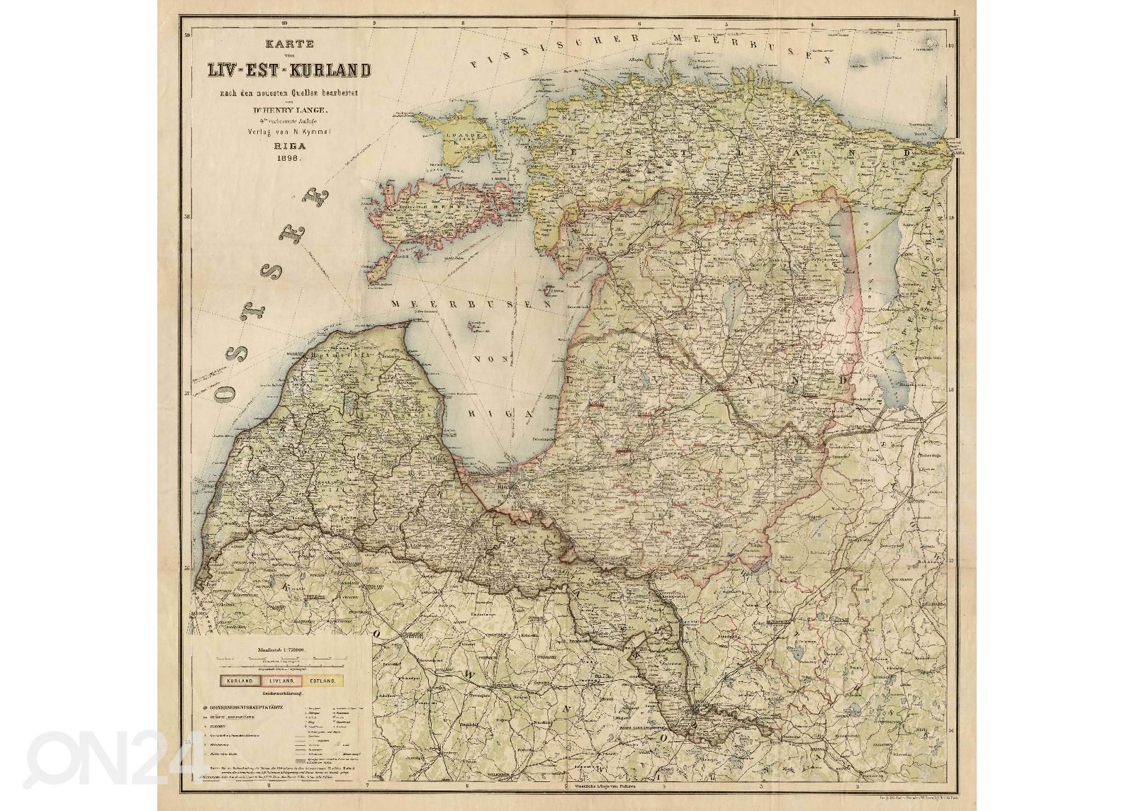 Regio seinäkartta Liv-Est-Kurland 1898 kuvasuurennos
