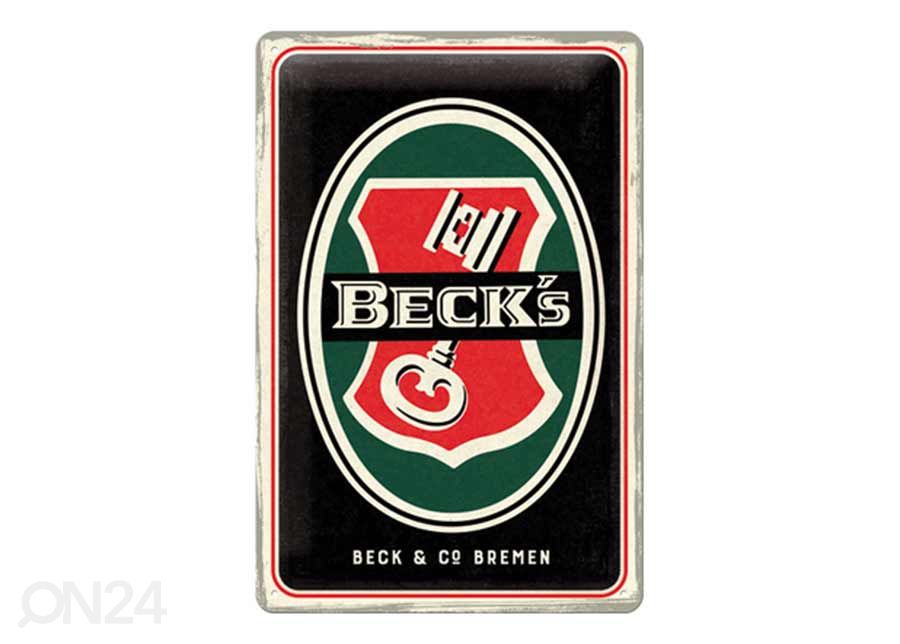 Retro metallitaulu Becks - Key Logo 20x30 cm kuvasuurennos
