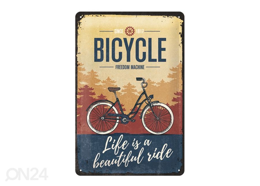 Retro metallitaulu Bicycle Life is a beautiful ride 20x30 cm kuvasuurennos