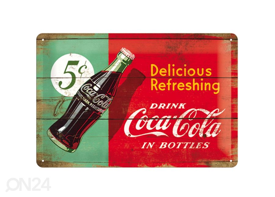 Retro metallitaulu COCA-COLA 5c DELICIOUS REFRESHING 20x30 cm kuvasuurennos