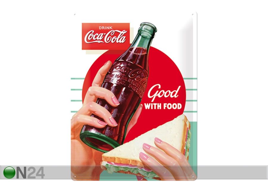 Retro metallitaulu Coca Cola Good with food 30x40 cm kuvasuurennos