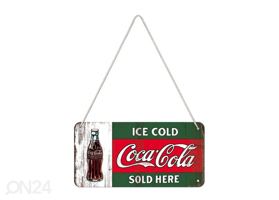 Retro metallitaulu Coca-Cola Ice Cold Sold Here 10x20 cm kuvasuurennos