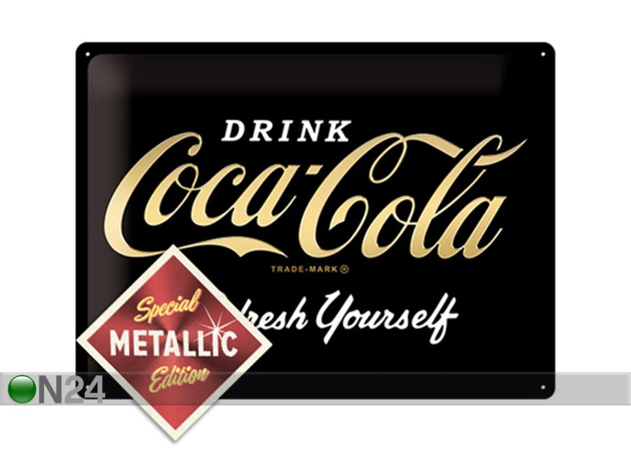 Retro metallitaulu Coca-Cola Refresh Yourself Metallic 30x40 cm kuvasuurennos