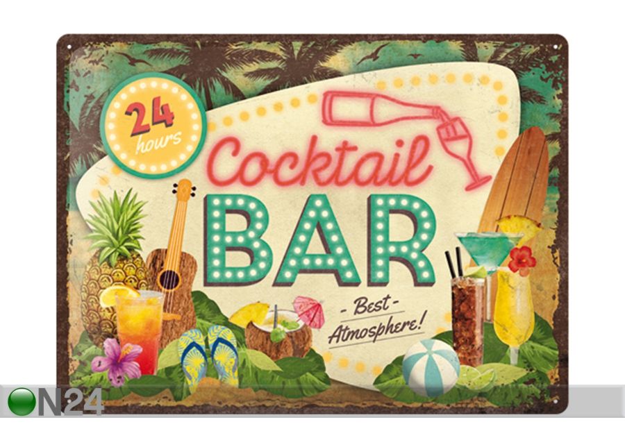 Retro metallitaulu Cocktail Bar 30x40 cm kuvasuurennos