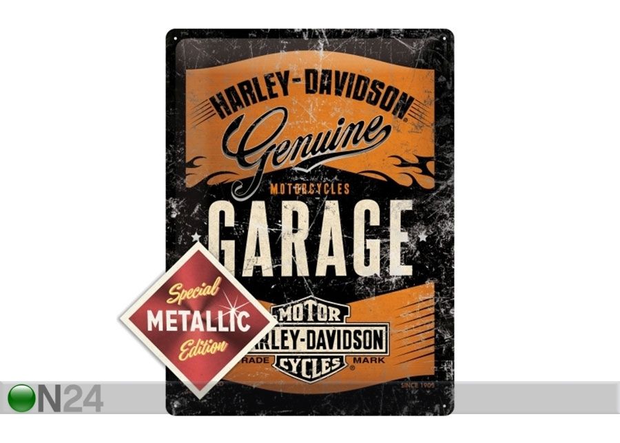 Retro metallitaulu Harley-Davidson Garage Metallic 30x40 cm kuvasuurennos