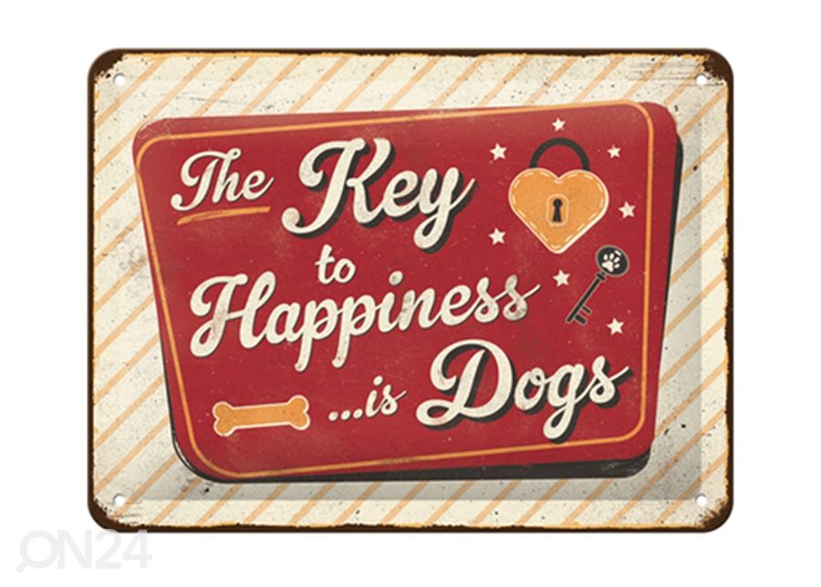 Retro metallitaulu he Key to Happiness... is Dogs 15x20 cm kuvasuurennos