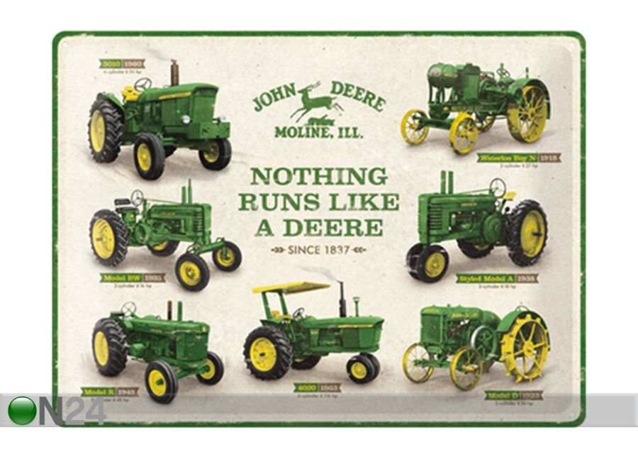 Retro metallitaulu John Deere - Nothing runs like a deere 30x40 cm kuvasuurennos