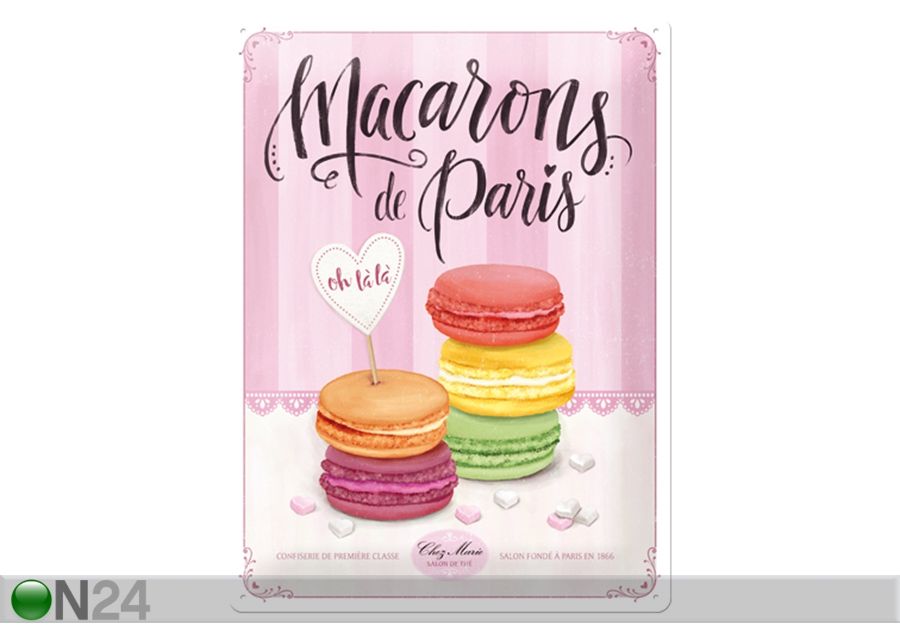 Retro metallitaulu Macarons de Paris 30x40 cm kuvasuurennos