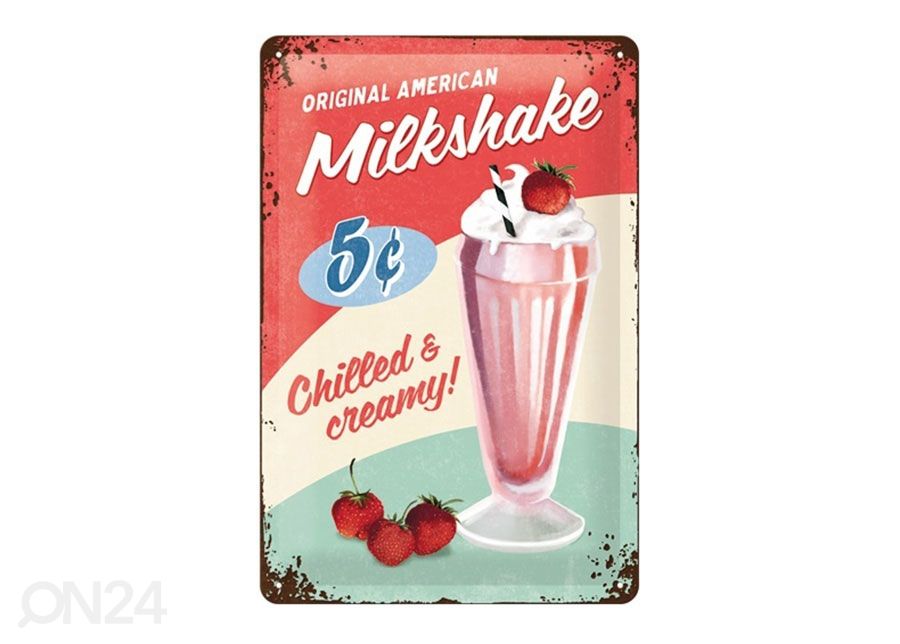 Retro metallitaulu Original American Milkshake 20x30 cm kuvasuurennos