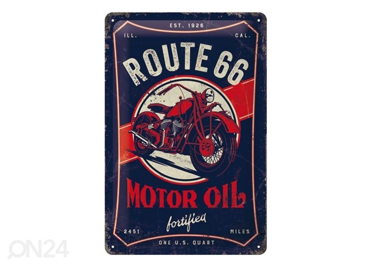 Retro metallitaulu Route 66 Motor Oil 20x30 cm kuvasuurennos