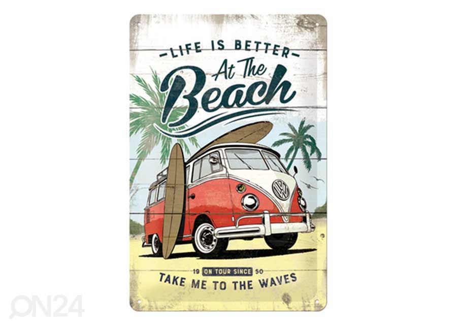 Retro metallitaulu VW Bulli life is Better At The Beach 20x30 cm kuvasuurennos