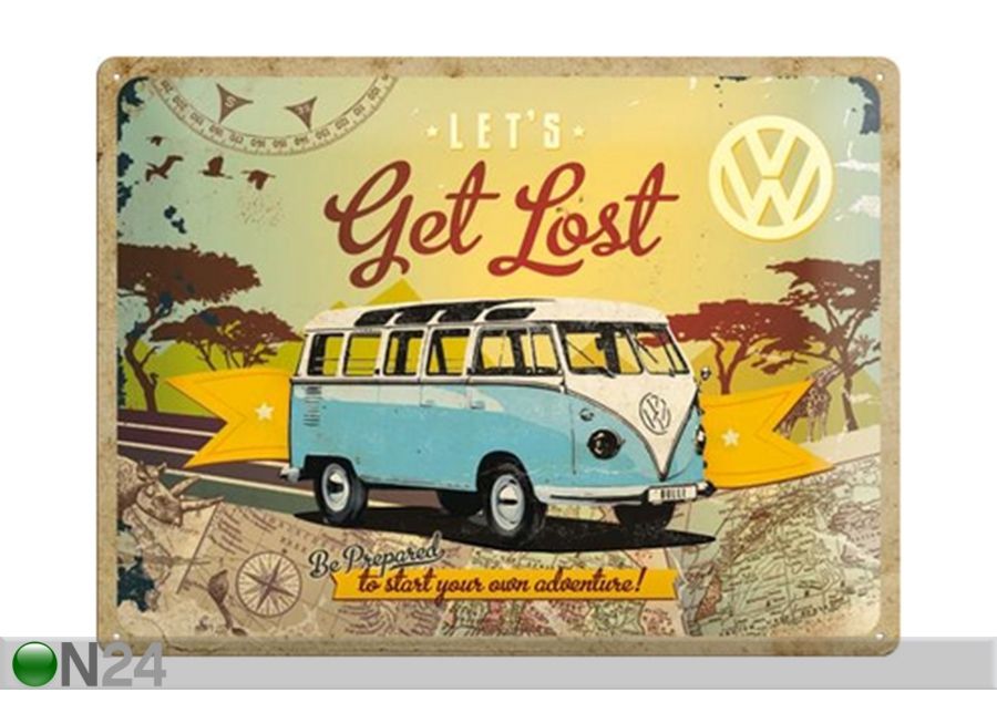 Retro metallitaulu VW Let's get lost 30x40 cm kuvasuurennos