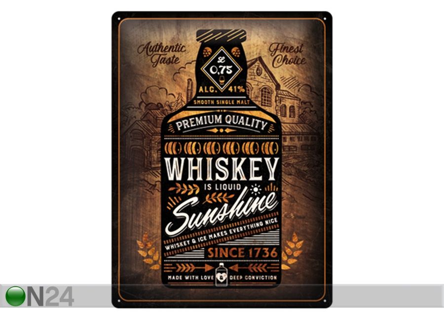 Retro metallitaulu Whiskey Sunshine 30x40 cm kuvasuurennos