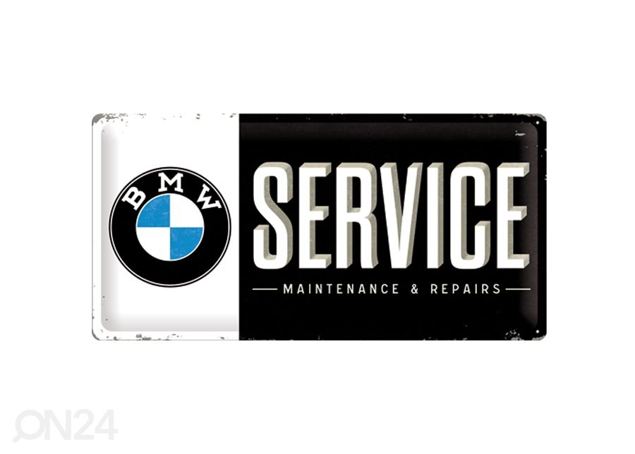 Retrometallitaulu BMW Service 25x50cm kuvasuurennos