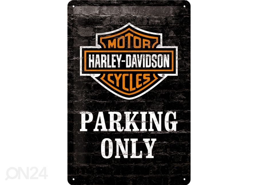 Retrometallitaulu Harley-Davidson Parking only 20x30 cm kuvasuurennos