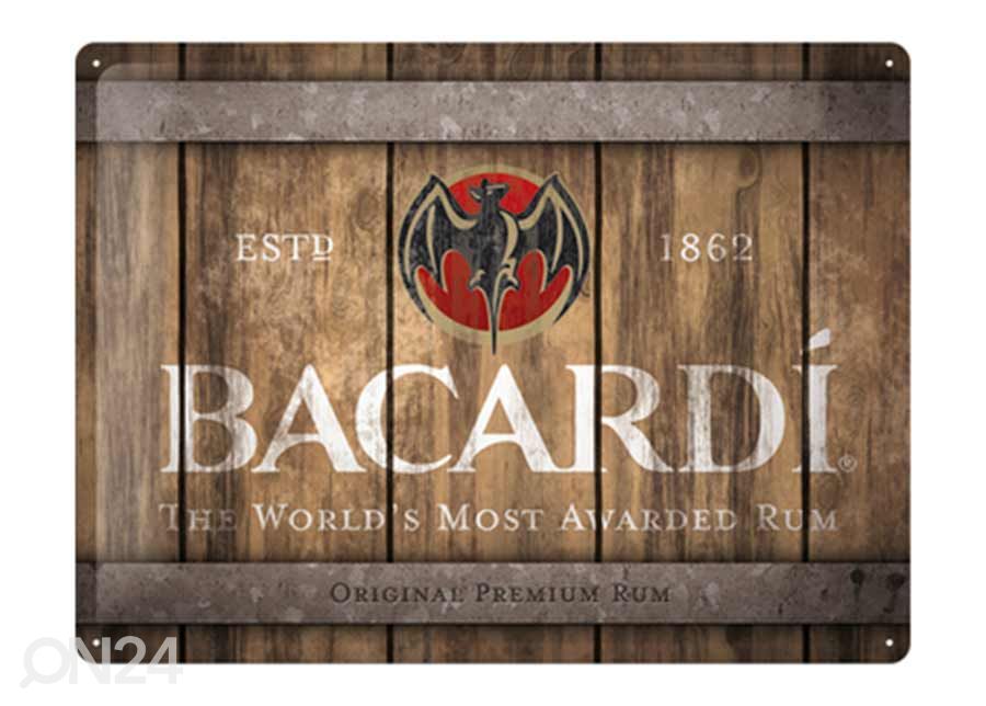 Retrotyylinen metallitaulu Bacardi - Wood Barrel Logo 30x40 cm kuvasuurennos