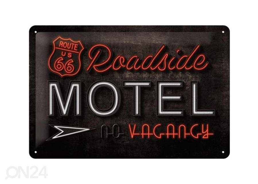 Retrotyylinen metallitaulu Route 66 Roadside Motel 20x30cm kuvasuurennos