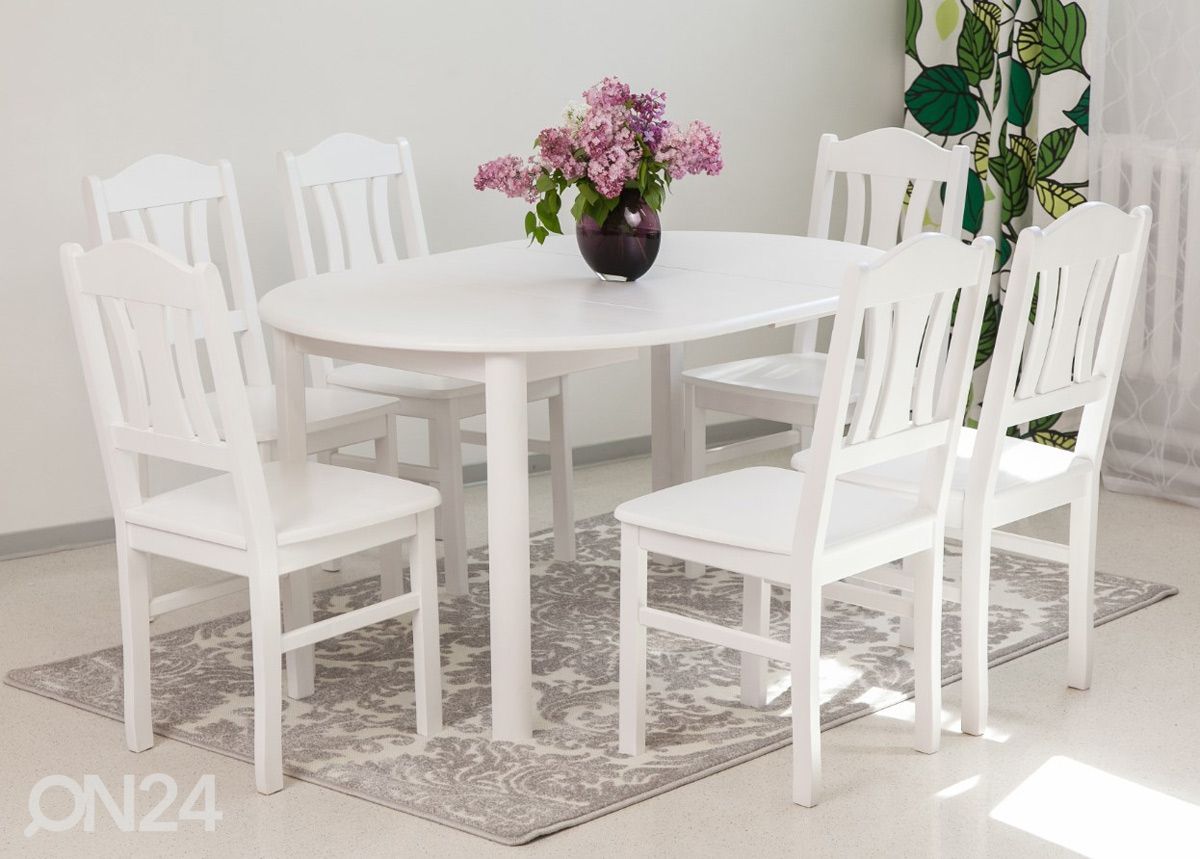 Ruokailuryhmä 100x100-139 cm + tuolit Per 6 kpl, valkoinen kuvasuurennos