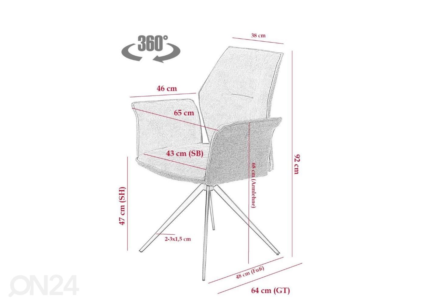 Ruokapöydän pyörivä tuoli Susanne kudotulla kankaalla, 4 kpl kuvasuurennos mitat