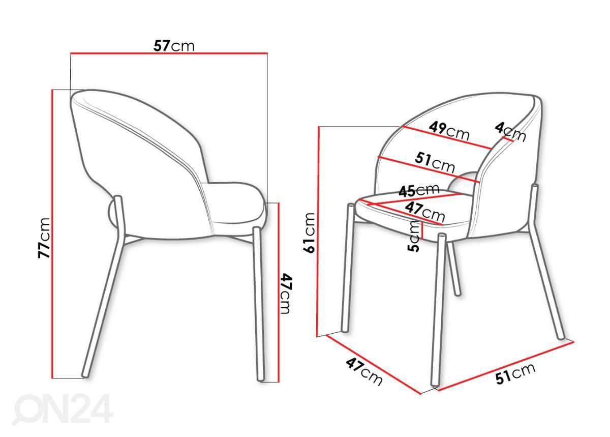 Ruokapöydän tuolit, 2 kpl kuvasuurennos mitat