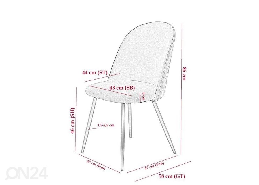 Ruokapöydän tuolit Shirin veluurikankaalla, 2 kpl kuvasuurennos mitat