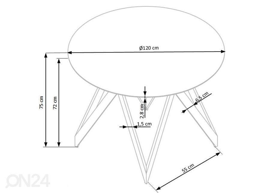 Ruokapöytä Ø 120 cm kuvasuurennos mitat