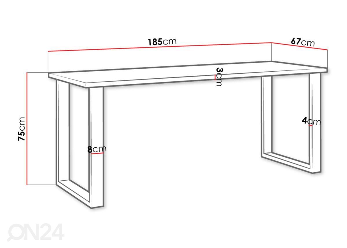 Ruokapöytä 67x185 cm kuvasuurennos mitat