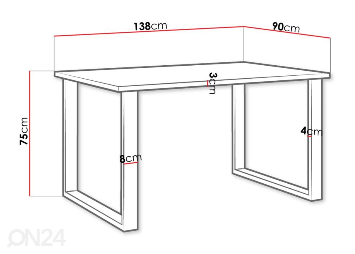 Ruokapöytä 90x138 cm kuvasuurennos mitat