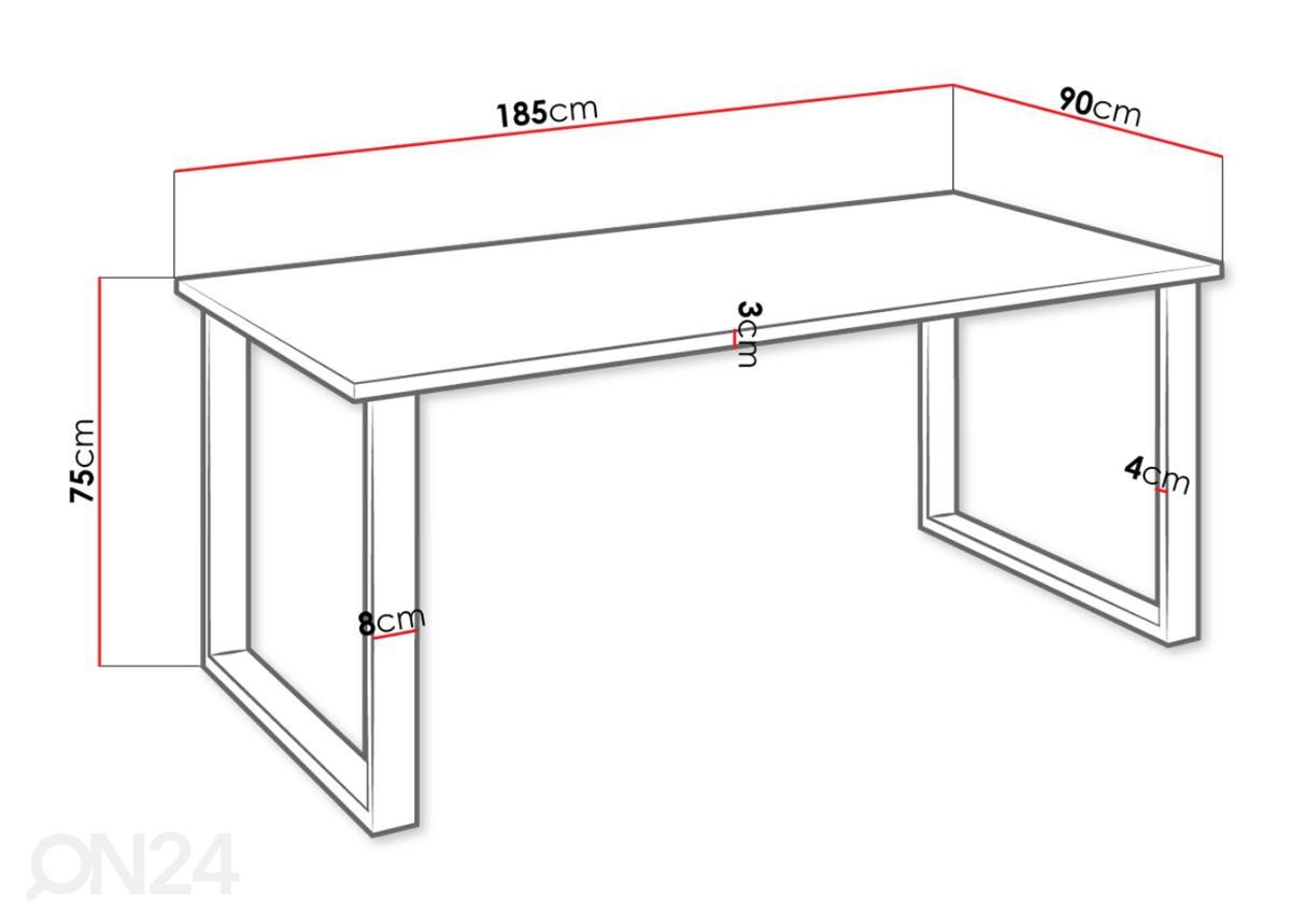 Ruokapöytä 90x185 cm kuvasuurennos mitat