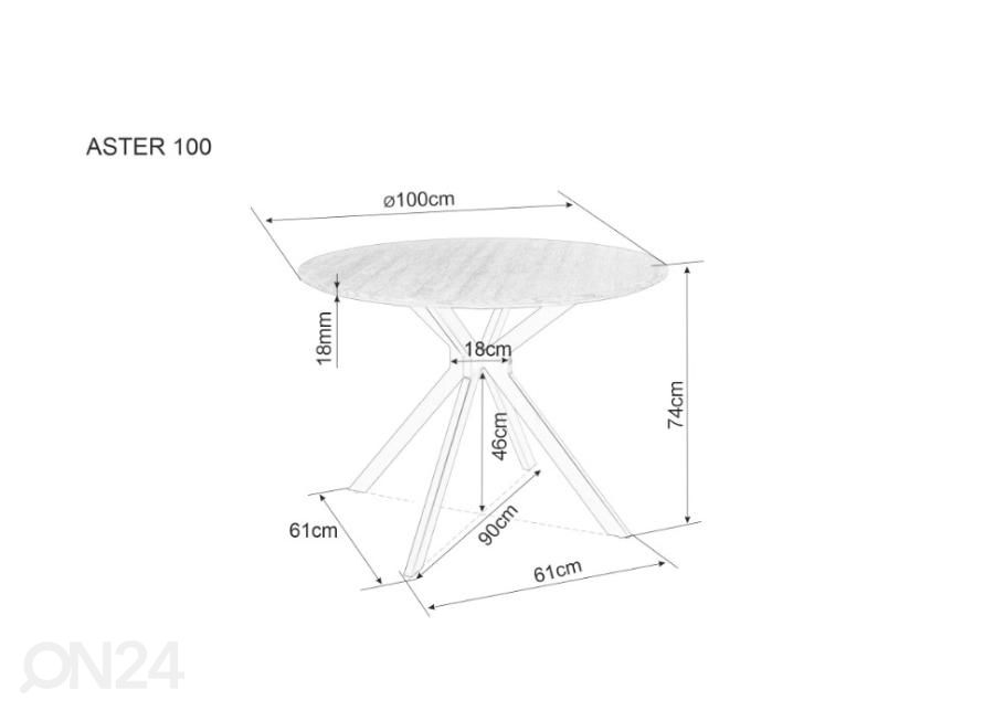 Ruokapöytä Astra Ø 100 cm kuvasuurennos mitat
