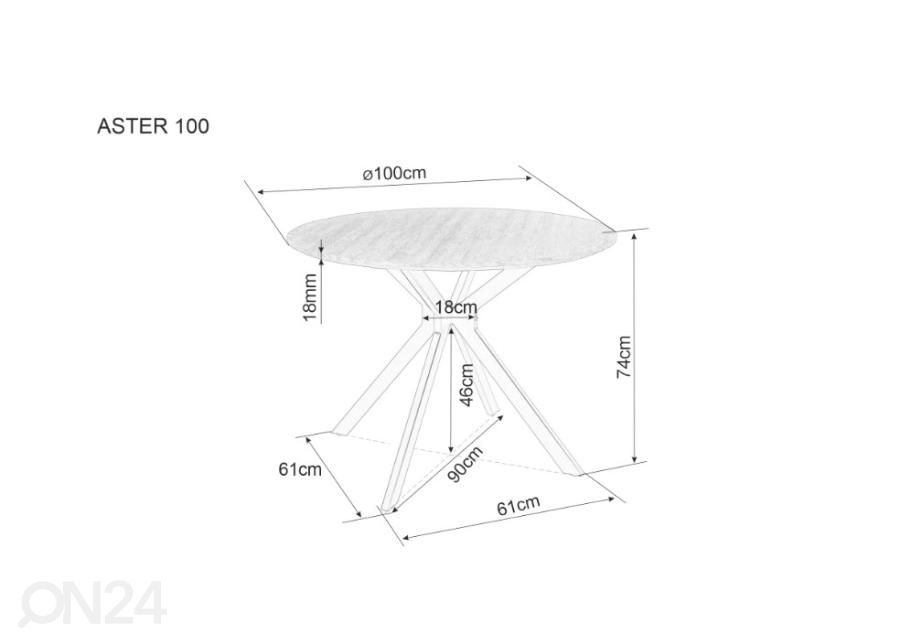 Ruokapöytä Astra Ø 100 cm kuvasuurennos mitat